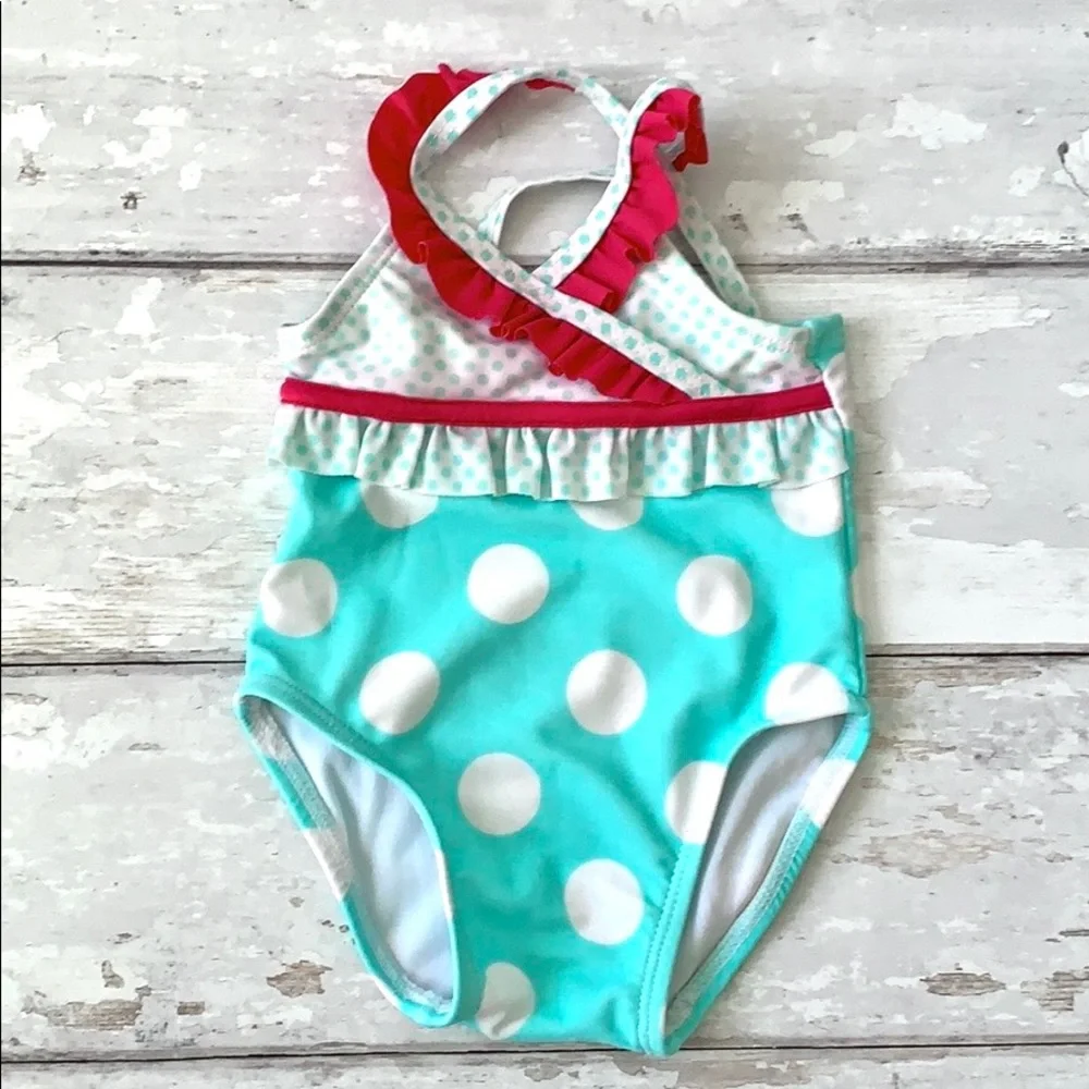 Baby Girl 0-3m Cat & Jack Swimsuit Mint Green Polka Dots Ruffles NB Newborn